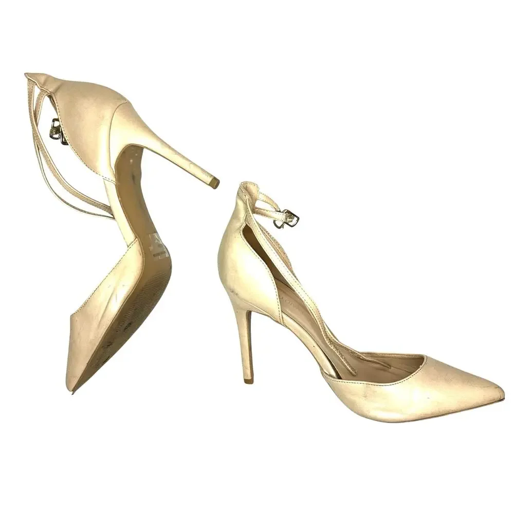 Wild Diva Lounge Pointed Toe Strappy Beige Nude Sandal Women’s Size 8 Heel